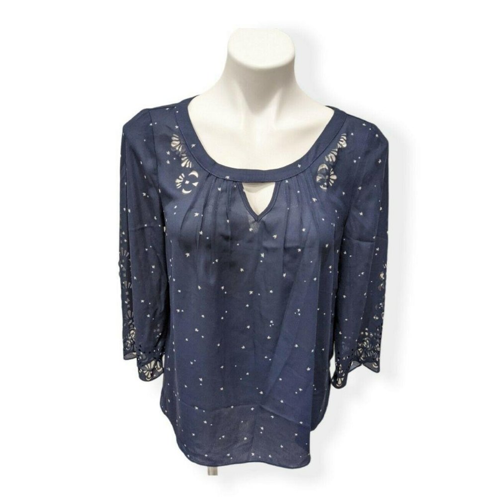 Anthropologie Maeve Size 4 Blouse Blue White Star